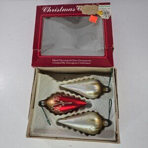 Tear Drop Glass Christmas Ornaments Red Gold White European *ONE IS FLAWED*